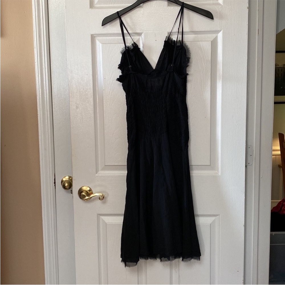 L.A.M.B Gwen Black Silk Gathered Evening Dress with Velvet Belt - Picture 5 of 12
